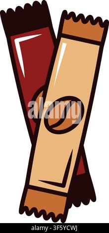 Instant coffee sachet icon with single serve beverage packets for cafe, vending, packaging, branding, sticker, mobile application, website interface, Stock Vector