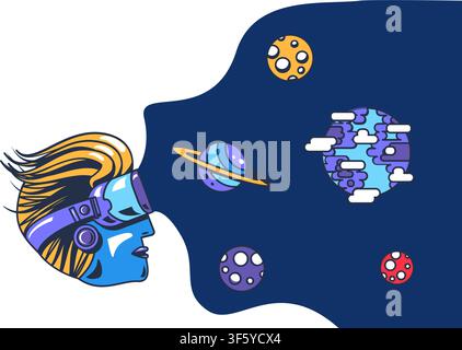 Metaverse avatar icon with virtual world and digital interface for immersive technology, blockchain platform, gaming, mobile application, website inte Stock Vector