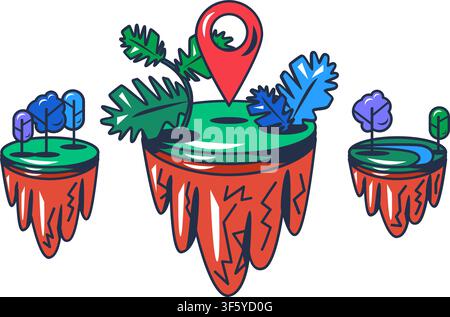 Metaverse island icon with location marker for virtual world, blockchain technology, gaming platform, mobile application, website interface, and digit Stock Vector