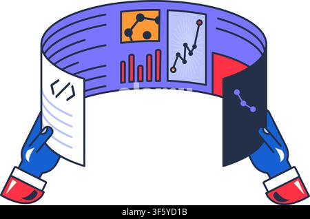 Blockchain analytics dashboard icon with charts and digital interface for cryptocurrency monitoring, fintech platform, business reports, mobile applic Stock Vector
