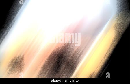 An abstract composition featuring diagonal streaks of bright light, soft peach tones, and dark textured grain patterns against a black background. Stock Photo