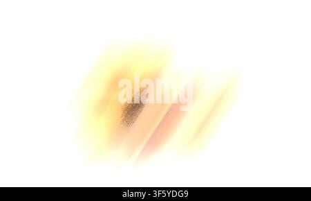 Abstract artistic composition with soft yellow and orange brush strokes and a central cluster of black particles, isolated on a white background. Stock Photo