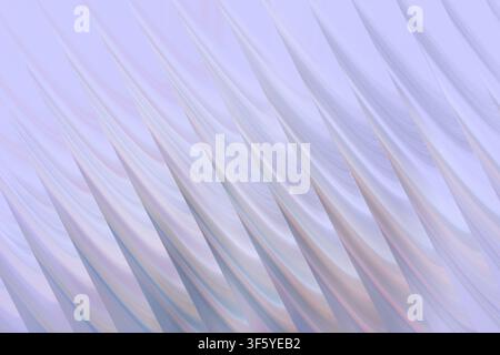 A high-resolution abstract 3D render featuring repeating diagonal, wave-like layered structures with a soft, ethereal blue and light purple gradient. Stock Photo