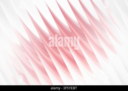 A high-resolution abstract 3D render featuring repeating diagonal, wave-like layered structures with a soft pink and white gradient, isolated on white Stock Photo