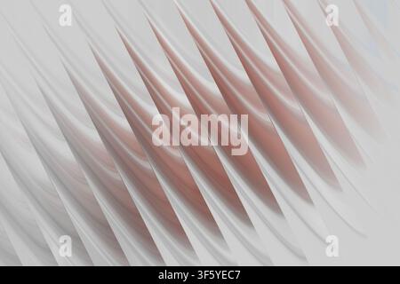 A minimalist abstract background featuring repeating curved wave-like structures with smooth gradients, blending soft pink and white tones. Stock Photo
