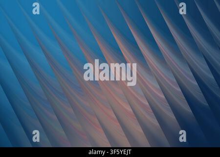 A digital art abstract featuring a series of repeating, curved, spike-like structures in deep blue tones with subtle warm highlights. Stock Photo