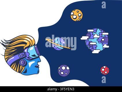 Metaverse avatar icon with virtual world and digital interface for immersive technology, blockchain platform, gaming, mobile application, website inte Stock Vector