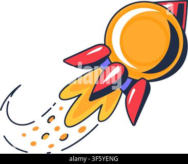 Cryptocurrency rocket icon with digital coin for blockchain startup growth, fintech investment, business launch, mobile application, website interface Stock Vector