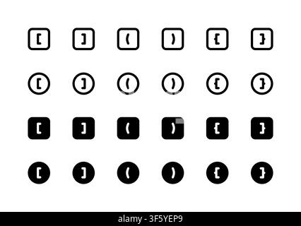 Brackets and Parentheses Icon Pack Vector Collection Stock Vector