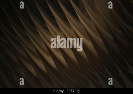 An abstract digital art composition featuring repeating dark brown, curved, spike-like wave structures creating a sense of depth and motion. Stock Photo