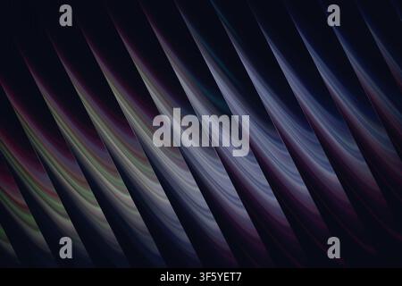 An elegant abstract background showing dark, sweeping diagonal curves with subtle iridescent purple and blue light reflections, resembling silk fabric Stock Photo