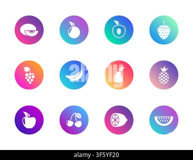 Fruit collection round gradient vector Stock Vector