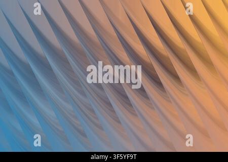 An abstract digital artwork featuring sharp diagonal wave forms with a striking color transition from deep blue to warm orange. Stock Photo