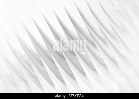 A minimalist abstract background featuring repeating sharp, wave-like architectural forms creating a sense of depth and rhythm, isolated on white back Stock Photo