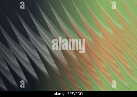 A sophisticated abstract design featuring repeating diagonal wave structures transitioning from dark charcoal grey to muted green and warm earth tones Stock Photo