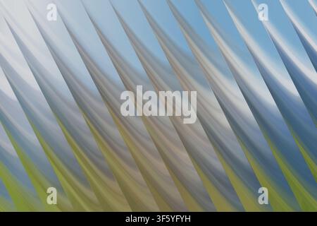 A digital abstract background featuring a series of repeating diagonal wave-like structures with soft blue, green, and neutral gradients. Stock Photo