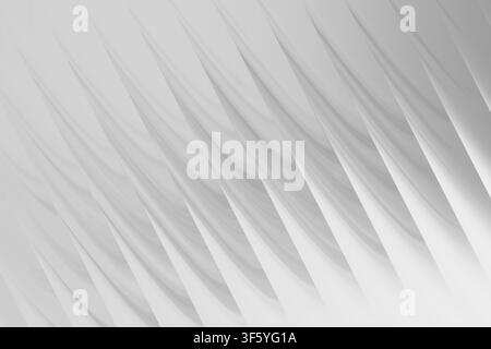 A minimalist abstract background featuring a series of repeating, soft diagonal curved shapes in shades of white and light gray, creating a sense of d Stock Photo