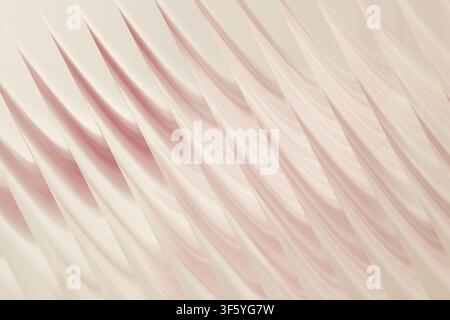 A minimalist abstract background with elegant, flowing diagonal waves in soft beige and pale pink tones, creating a smooth, fabric-like texture. Stock Photo