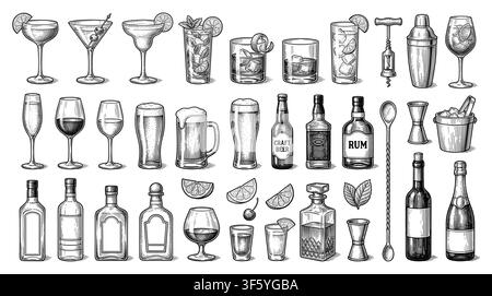 Vector set of bottles for alcohol. Stock Vector