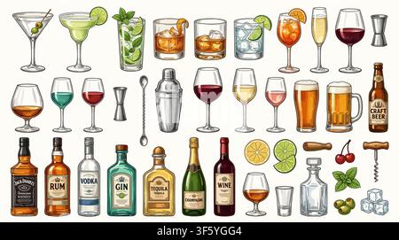 Vector set of bottles for alcohol. Stock Vector