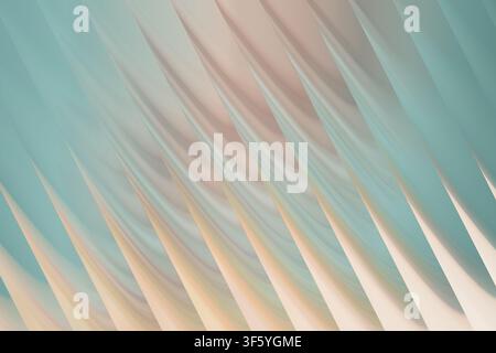 A smooth, abstract 3D fractal design featuring repeating wave-like structures in soft teal and peach tones, creating a sense of depth and movement. Stock Photo