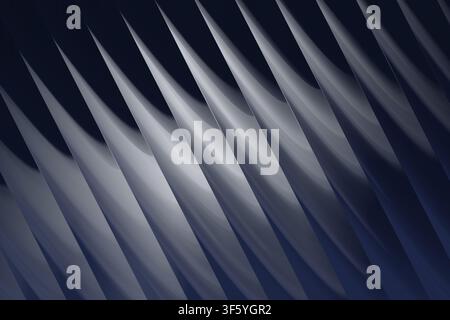 A sleek, monochromatic abstract fractal image showing repeating sharp, diagonal ridges with smooth lighting and deep blue-grey tones. Stock Photo