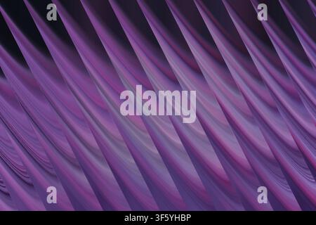 A high-resolution abstract fractal design featuring sharp, repeating diagonal wave patterns in deep purple and violet hues, creating a sense of depth Stock Photo