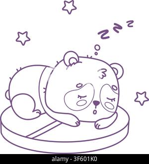 Outline Cute Kawaii Panda Sleeping Soundly On Large Round Pill With Snoring Zzz. Insomnia Relief And Sleeping Pills. Cartoon Animal Bear Character. Li Stock Vector