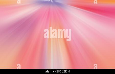 A vibrant abstract background showcasing a motion blur effect with warm pink, orange, and purple hues radiating from the top center. Stock Photo