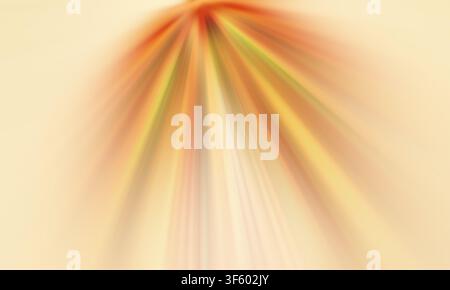 An abstract composition showing warm golden, orange, and yellow light rays converging with a radial motion blur effect, suggesting radiance and warmth Stock Photo