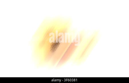 Abstract artistic composition with soft yellow and orange brush strokes and a central cluster of black particles, isolated on a white background. Stock Photo