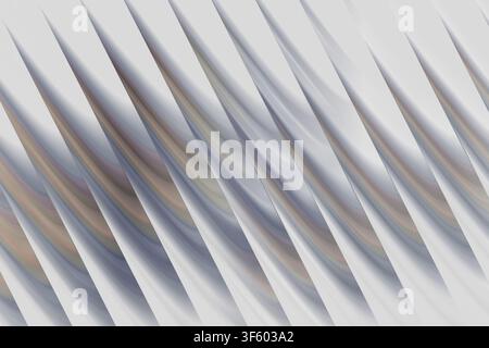 A high-resolution abstract background featuring repeating diagonal wave-like structures with soft grey and subtle iridescent highlights. Stock Photo