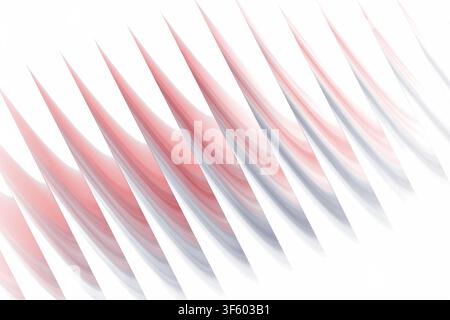 A digital abstract artwork displaying a sequence of repeating diagonal forms with a soft gradient shift from red to white, isolated on white backgroun Stock Photo