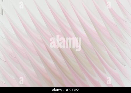 A delicate abstract background featuring a series of repeating diagonal waves in soft pink and white gradients, isolated on a white background. Stock Photo