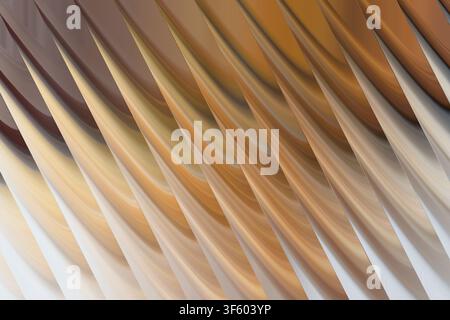 A high-resolution abstract digital art piece featuring a pattern of repeating diagonal curved shapes in shades of warm brown, tan, and cream, creating Stock Photo