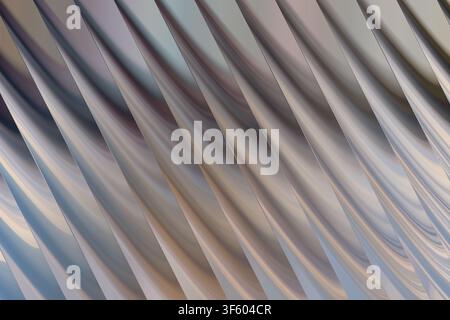 A minimalist abstract background featuring repeating diagonal wave-like structures with smooth gradients and soft metallic lighting effects. Stock Photo