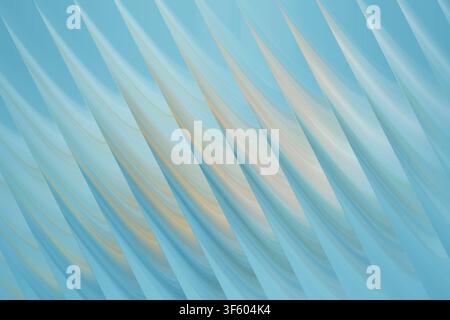 A minimalist abstract background featuring a series of repeating, smooth diagonal wave-like structures in varying shades of soft blue and light cyan. Stock Photo