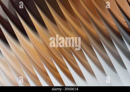 An abstract digital art background featuring repeating diagonal wave patterns in shades of brown, tan, and grey, creating a sense of depth and movemen Stock Photo