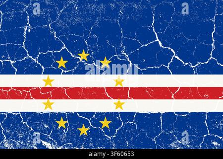 Cabo Verde flag, grunge texture, cracked and weathered, faded colors. Shows the blue, white, red, yellow colors, featuring the star circle. Great for patriotic, travel, and cultural design projects. Stock Vector