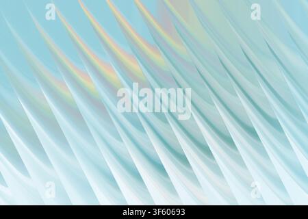 A high-resolution abstract 3D render featuring repeating wave-like structures with a subtle iridescent sheen and soft blue color palette. Stock Photo