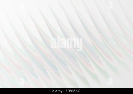 A sophisticated abstract fractal image with subtle iridescent, multi-colored wave patterns on a crisp white background, creating a soft, ethereal effe Stock Photo