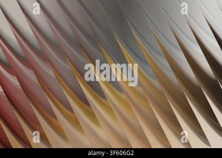 A sophisticated abstract digital artwork featuring rhythmic, flowing wave-like structures in warm shades of beige, tan, and muted brown. Stock Photo