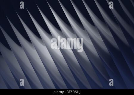 A sleek, monochromatic abstract fractal image showing repeating sharp, diagonal ridges with smooth lighting and deep blue-grey tones. Stock Photo