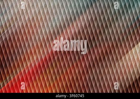 A high-resolution abstract background featuring a repeating pattern of diagonal stripes with a rough, textured surface, blending shades of red and gre Stock Photo