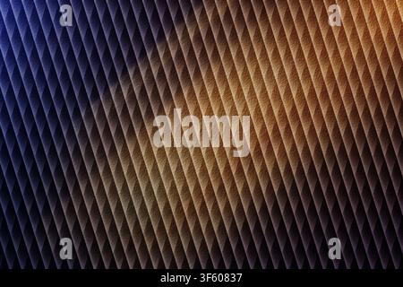 A textured background with a repeating diagonal pattern, illuminated by a vibrant blue and orange gradient light effect. Stock Photo