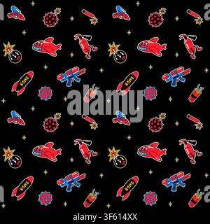 Funky pattern with planes, rockets and bombs Stock Vector