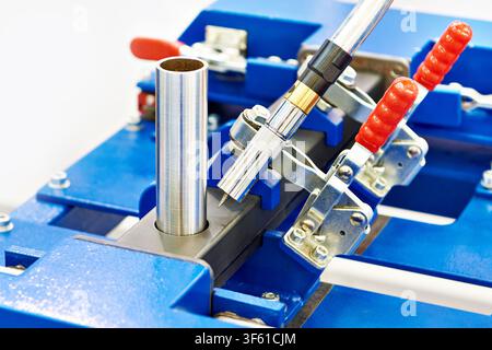 Six-axis welding robot for industry and metal part Stock Photo