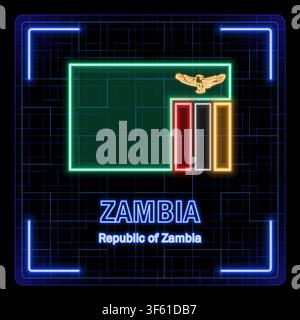 Zambia flag symbol. Tech cyber data concept, editable strokes flag collection, bright neon design. Stock Vector
