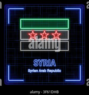 Syria flag symbol. Tech cyber data concept, editable strokes flag collection, bright neon design. Stock Vector
