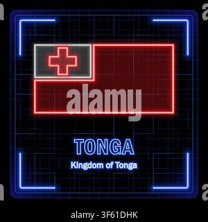 Tonga flag symbol. Tech cyber data concept, editable strokes flag collection, bright neon design. Stock Vector